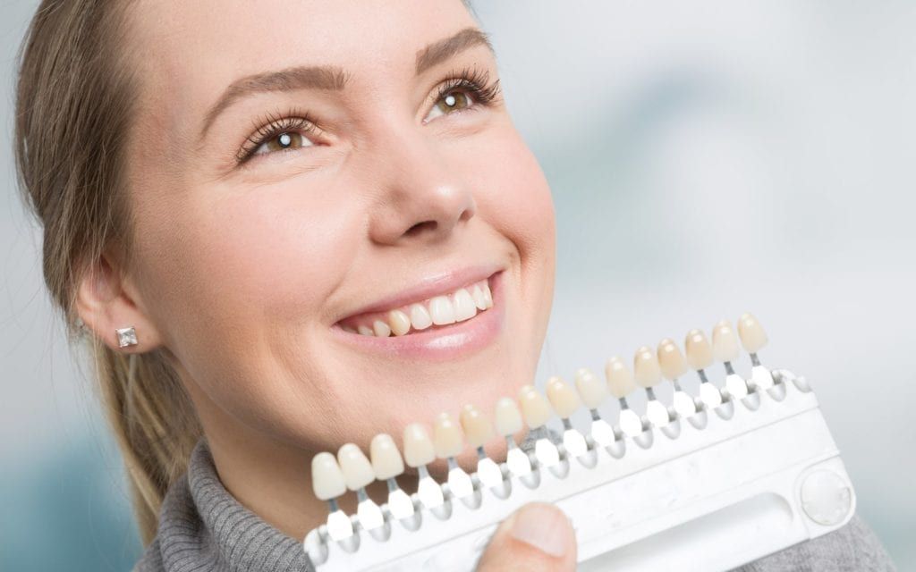 Dentist Choosing Shade For Woman